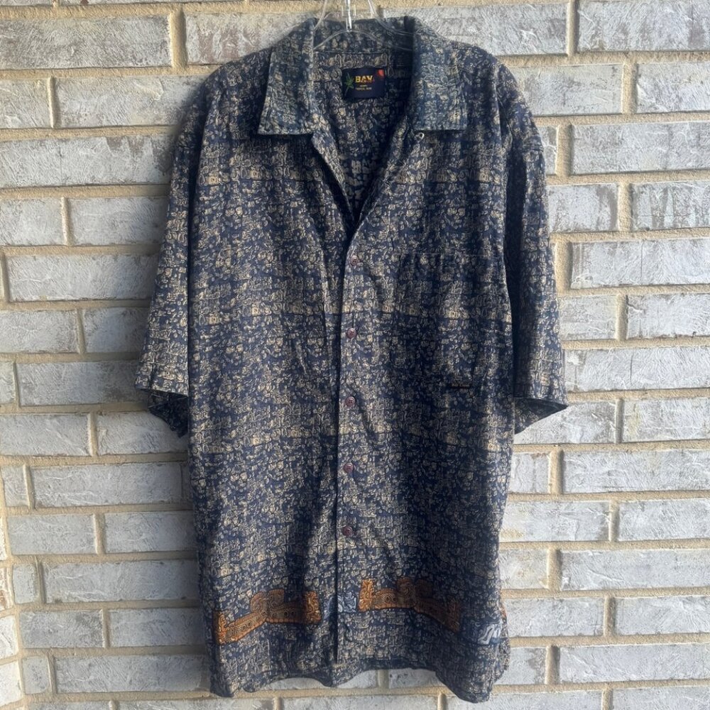 Bay Creek Short Sleeve Button Front Jute/Cotton Tropical Shirt Men's Size XL